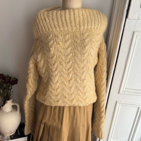 Handmade Heritage Beige Cable Knit Fisherman Boat Neck Long Sleeve Sweater - Picture 6 of 6